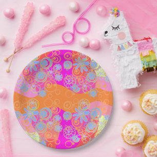 Assiettes En Carton Mazipoodé bulles florales Multi rose orange Blu2