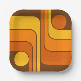 Assiettes En Carton MCM 1970s Retro Style Geometric Design