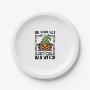 Assiettes En Carton Méchante Sorcière Drôle de Citrouille d'Halloween 