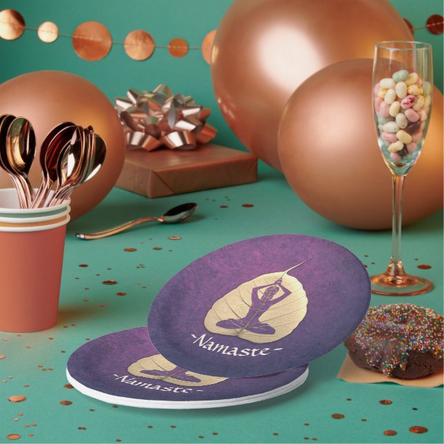 Assiettes En Carton Méditation de l'instructeur YOGA Pose Bodhi Leaf C (Multi)