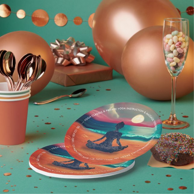 Assiettes En Carton Méditation Yoga paisible Lune Sky Ocean Beach (Multi)