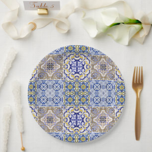 Assiettes En Carton Méditerranée Italie Carreaux Bleus Enterrement de