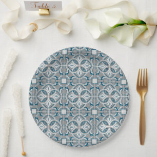 Assiettes En Carton Méditerranée Italie Carreaux bleus Fête des mariée