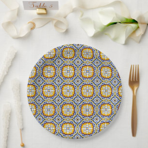 Assiettes En Carton Méditerranée Italie Carreaux bleus Fête des mariée