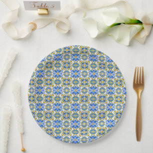 Assiettes En Carton Méditerranéen Italie Carreaux Bleus Enterrement de