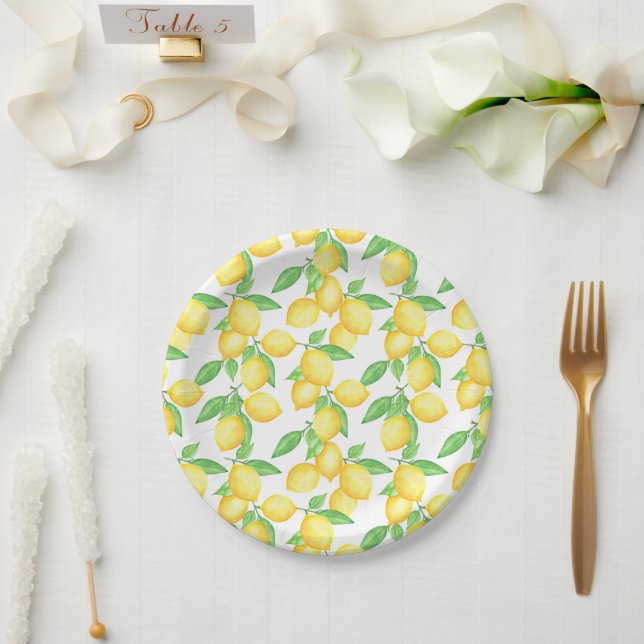Assiettes En Carton Mediterrenean Citrus Lemon pattern (Mariage)