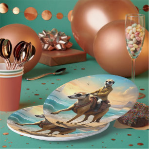 Assiettes En Carton Meerkat Jockey Sur Un Cheval Meerkat,