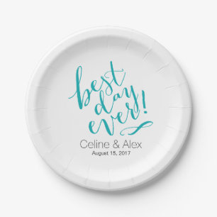 Assiettes En Carton MEILLEUR JOUR Jour de mariage   TURQUOISE