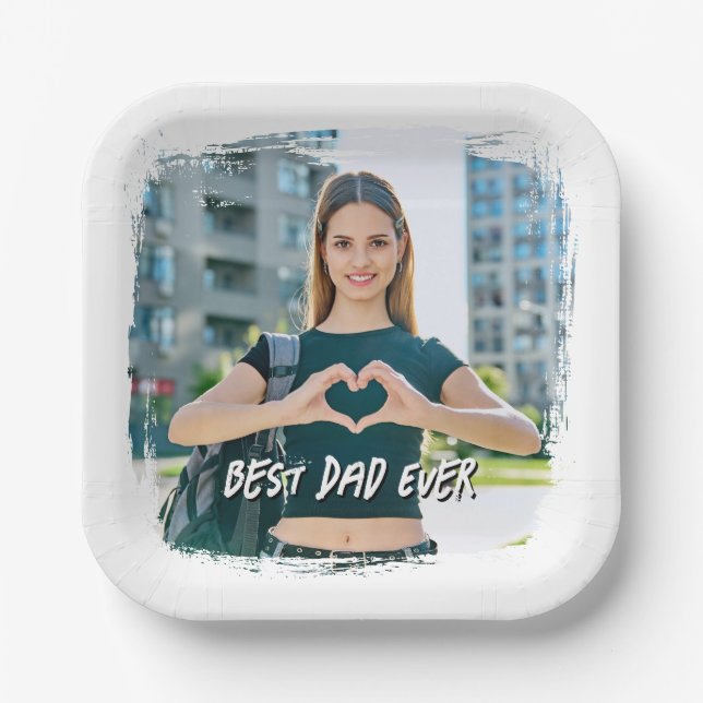 Assiettes En Carton Meilleur Papa Jamais Grunge Frontière Photo (Recto)