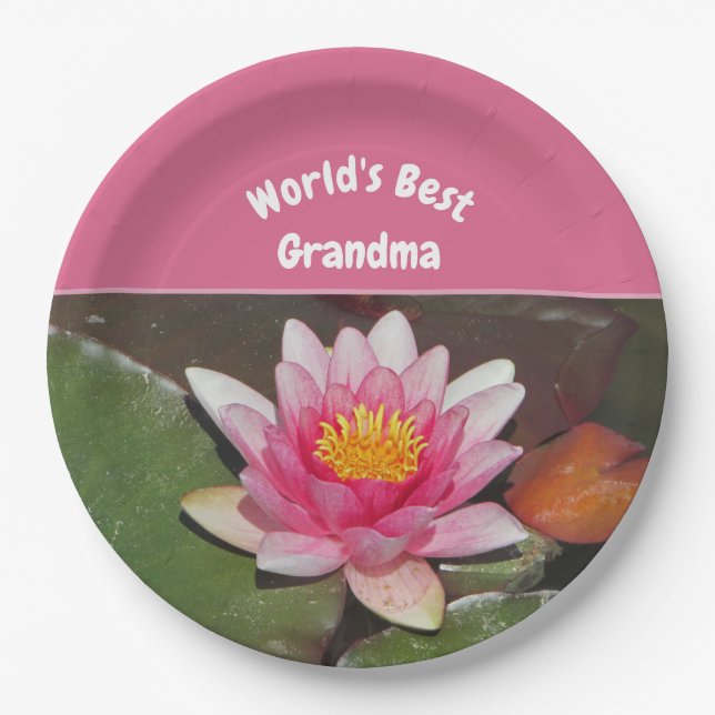 Assiettes En Carton Meilleure Grandma Vivid Pink Water Lily Flower (Devant)
