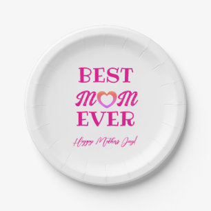 Assiettes En Carton Meilleure maman jamais rose Typographie du coeur F