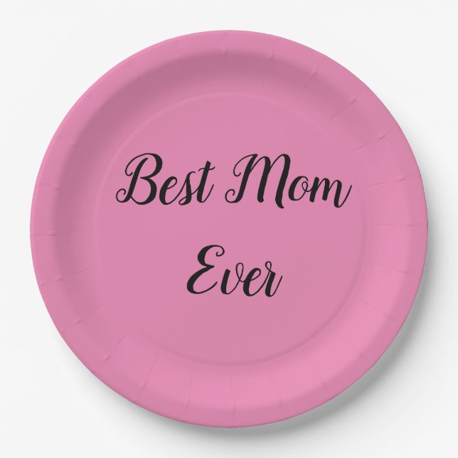 Assiettes En Carton Meilleure maman jamais texte rose (Devant)