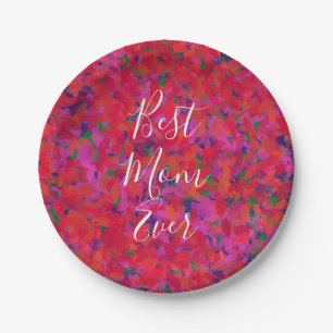 Assiettes En Carton Meilleure Maman Jardin Rouge Floral Peint Main