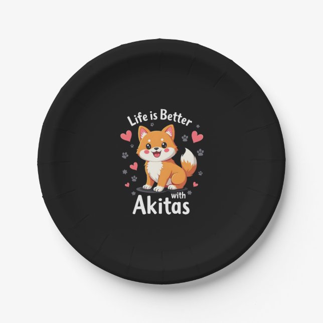 Assiettes En Carton Meilleure vie avec Akita Débardeur (Devant)