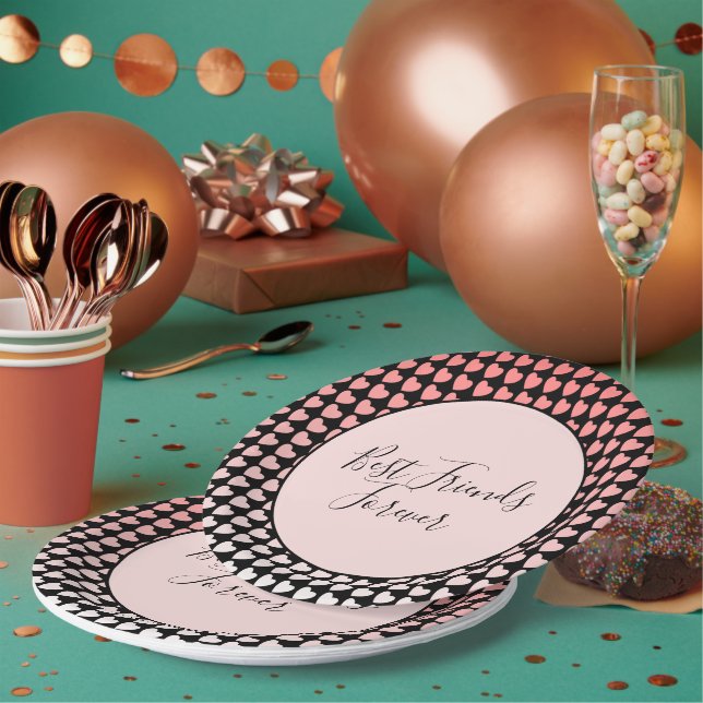 Assiettes En Carton Meilleurs amis pour toujours Coeur rose (Multi)