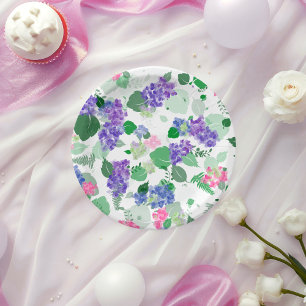 Assiettes En Carton Mélange de hortensias à l'aquarelle magnifique