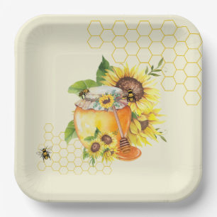 Assiettes En Carton Mélange de miel de lil doux, nid d’abeille