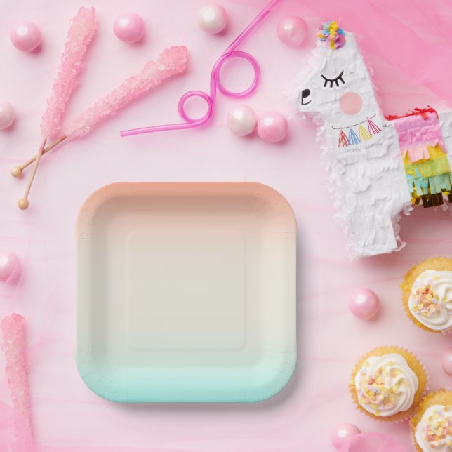 Assiettes En Carton Mélanges de lin corail bleu  (Fête)