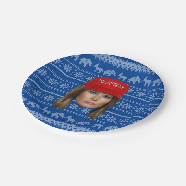 Assiettes En Carton Melania Trump MAGA Noël (Angle)