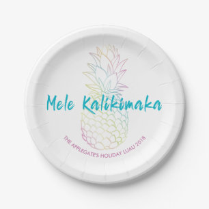 Assiettes En Carton Mele Kalikimaka Ananas de Noël Tropical