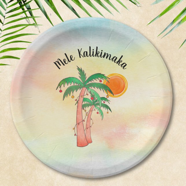 Assiettes En Carton Mele Kalikimaka Palm Trees (Créateur téléchargé)