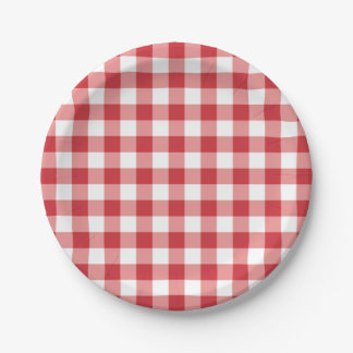 Assiettes En Carton Mellow Classic Gingham - red white check plaid.