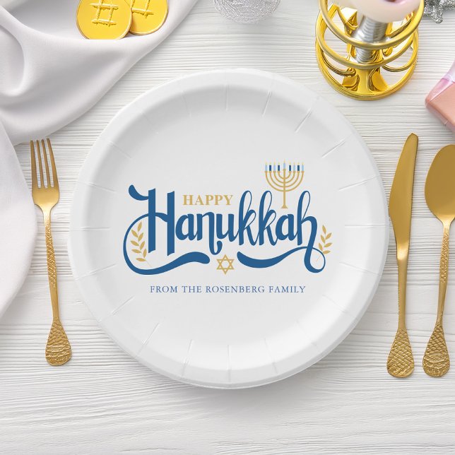 Assiettes En Carton Menorah d'or "Happy Hanoukka" (Créateur téléchargé)
