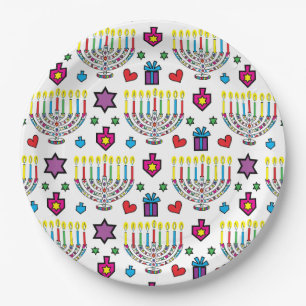 Assiettes En Carton Menorahs colorés Hanoukka