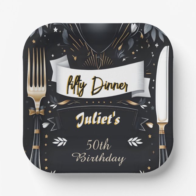 Assiettes En Carton Mens Homme dîner adulte élégant 50e anniversaire (Recto)