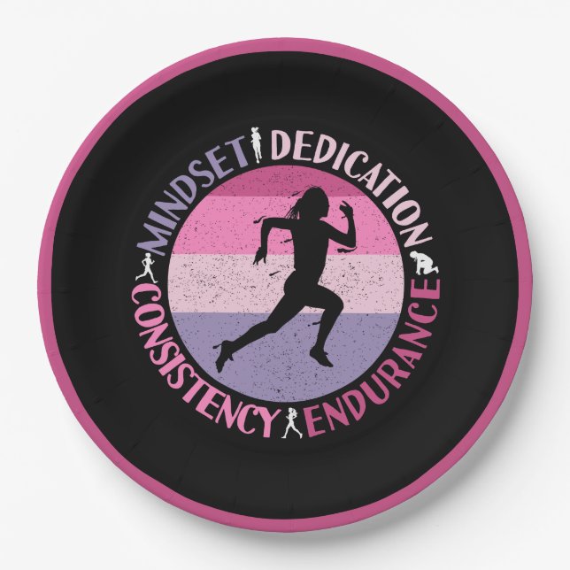 Assiettes En Carton Mentalité de course - Citation d'endurance de cour (Devant)