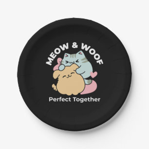 Assiettes En Carton Meow & Woof Perfect Together - Cute Cat and Dog
