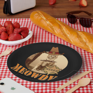 Assiettes En Carton Meowdy Texan Cat Cowboy Sheriff Personnalisé