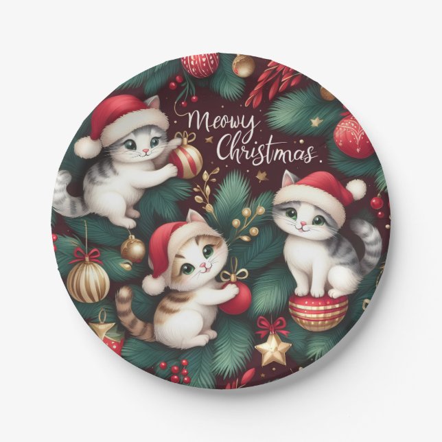 Assiettes En Carton Meowy Christmas - (Devant)