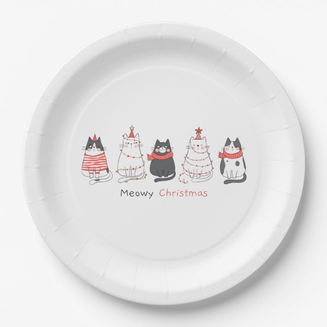 Assiettes En Carton Meowy Christmas Cats (Devant)