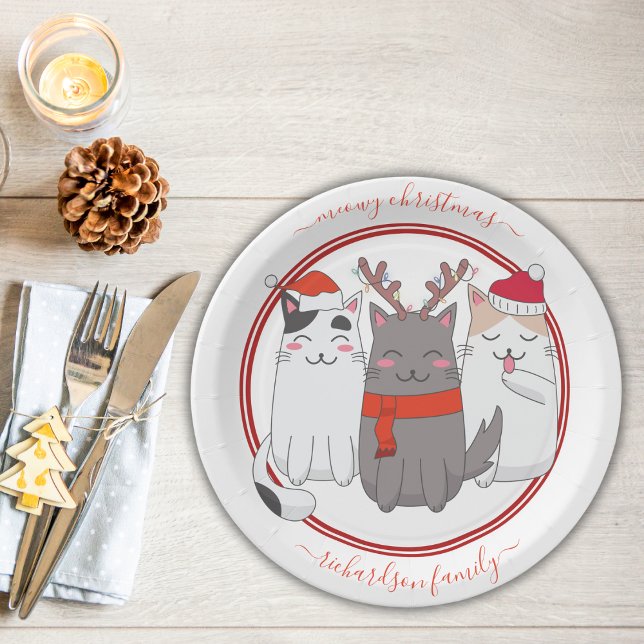Assiettes En Carton Meowy Christmas Holiday Cats (Créateur téléchargé)