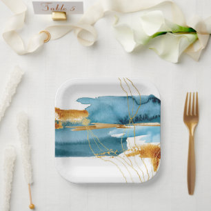 Assiettes En Carton Mer et Sable Moderne Aquarelle Côtière