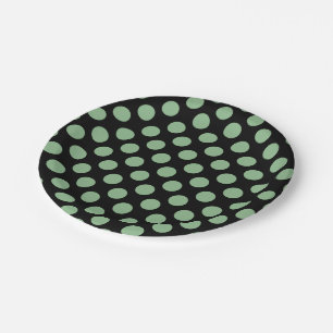 Assiettes En Carton Mer Noire Vert sur Noir grand Pois