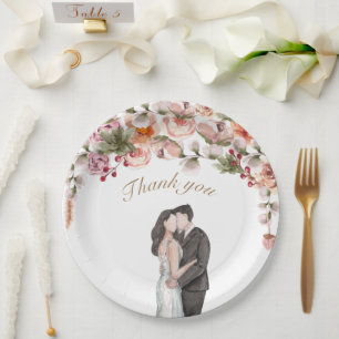 Assiettes En Carton Merci aquarelle florale élégant mignon mariage