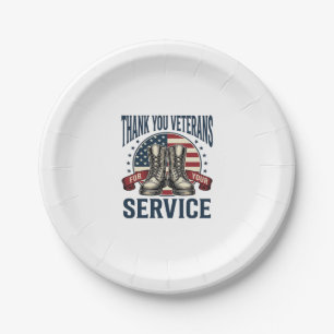 Assiettes En Carton Merci aux vétérans Bottes patriotiques Design vint