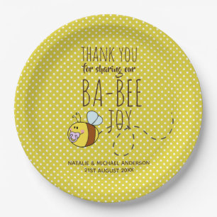 Assiettes En Carton Merci BA-BEE Baby shower Polkadot jaune