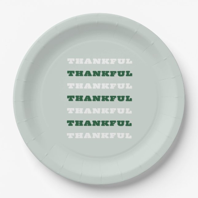 Assiettes En Carton Merci, Citation de gratitude, Vert (Devant)