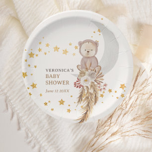 Assiettes En Carton Merci de Baby shower Boho Bear Moon