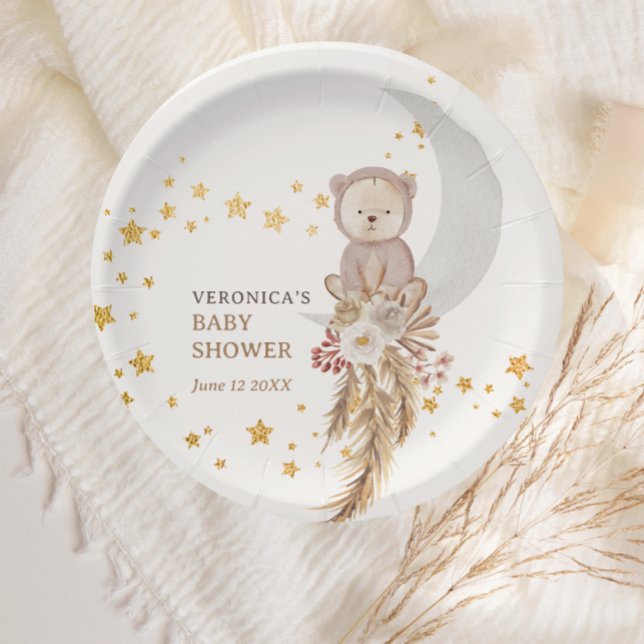Assiettes En Carton Merci de Baby shower Boho Bear Moon (Créateur téléchargé)