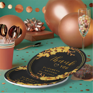Assiettes En Carton Merci de Mariage classique de luxe noir & or