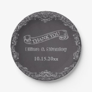 Assiettes En Carton Merci de mariage vintage et tableau noir