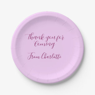 Assiettes En Carton merci d'être venu ajouter nom message texte mauve