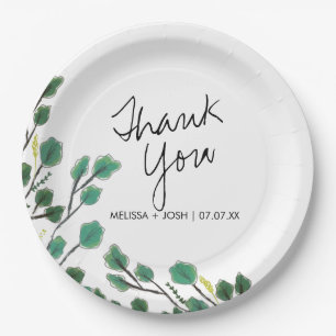 Assiettes En Carton Merci feuille de eucalyptus dessinée à la main