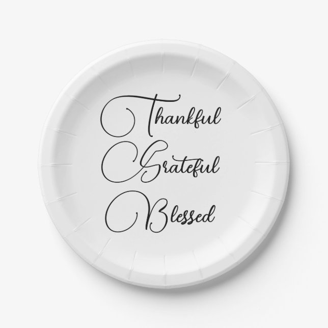 Assiettes En Carton Merci Grateful Blessé script Thanksgiving (Devant)