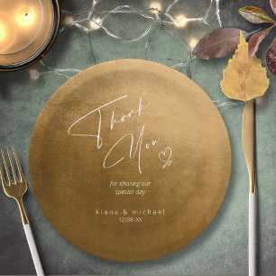Assiettes En Carton Merci Mariage aquarelle Automne Gold ID786