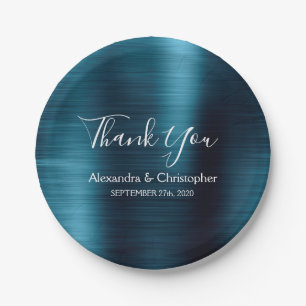 Assiettes En Carton Merci Mariage bleu de la marine
